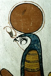 Altes Ägypten, Wandmalerei, Horus, Sonnengott, Sonnensymbol, Grab von Sennedjem, Theben, Deir el Medina