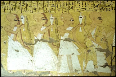 Altes Ägypten, Wandmalerei, Grab des Inherkhau, Theben, Grab der Edlen, 20. Dynastie, Priester gießen Trankopfer für Inherkhau