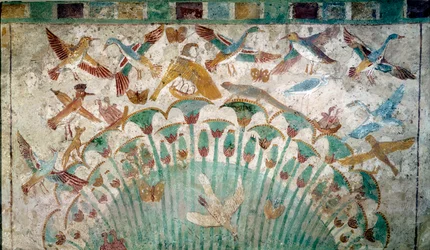 Altes Ägypten: Tiere in einem Papyrusdickicht, Kalksteinfragment aus dem Grab des Neferhotep, um 1400 v. Chr., 18. Dynastie, Maße 43x74 cm, Paris, Louvre - Ägyptische Antike