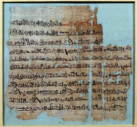Ägyptische Antiquität: Papyrus aus der Geschichte der Schlacht von Qadesh unter der Herrschaft von Ramses II (1246-1213 v. Chr.). Im Jahr 1274 v. Chr. kämpften das Hethitische Reich und das Ramessidische Ägypten. Paris, Louvre