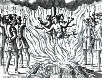 Der Bericht über die drei Märtyrer von Guernsey, die auf dem Scheiterhaufen verbrannt wurden, aus einer Ausgabe von 