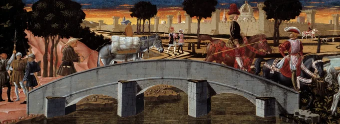 Passagiere überqueren eine Brücke (Detail)