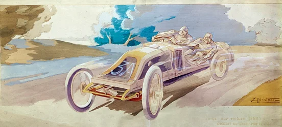 Autorennen: ein Rennwagen Beisz auf einem Renault, Lithographie von E. Montre, Conservatoire national des arts et metiers, Paris