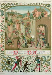Plünderung von Aalst und Grammont durch die Einwohner von Gent im Jahr 1380, aus einem Manuskript der 