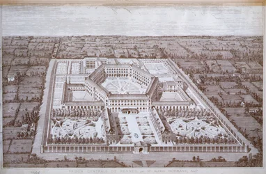 Ansicht des Frauengefängnisses von Rennes, entworfen von Architekt Alfred Normand, veröffentlicht von Intime-Club, Paris