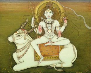 Gott Shiva in Nackter Pose, Miniaturmalerei auf Papier
