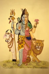 Gott Shiva in Ardnarees Wear Roop, Miniaturmalerei auf Papier