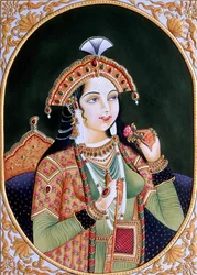 Miniaturmalerei auf Papier von Prinzessin Mumtaz Mahal, Ehefrau des Mogulkaisers Shah Jahan