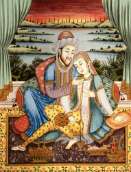 Malerei des Mogulkaisers mit seiner Frau in Liebesszene, Indien