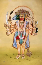 Panchmukhi Lord Hanuman Miniaturmalerei auf Papier