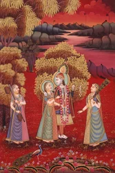 Radha Krishna Miniaturmalerei auf Seide