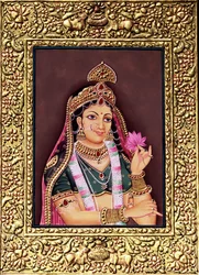 Radha Miniaturmalerei auf Papier mit Goldprägung