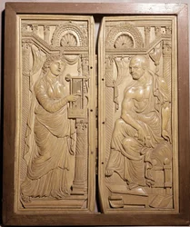 Diptychon von Claudiano genannt Diptychon des Dichters und der Muse (niedriges Elfenbeinrelief, frühes 6. Jahrhundert)