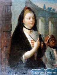 Porträt einer Dame mit schwarzem Schleier und einem Fächer in der Hand