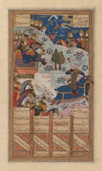 Rustum fängt den Khagan von China, Folio aus einem Manuskript des Shahnama von Ferdowsi