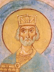 König David - Alte russische Fresken - 12. Jahrhundert - Fresko - St. Georgskirche, Staraja Ladoga