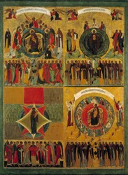 Die Hymne an die Jungfrau, Russische Ikone des 16. Jahrhunderts