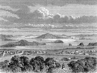 Blick auf den Hafen von Auckland, Illustration aus 