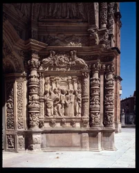 Ansicht der Fassade der Kathedrale St. Maria, Astorga, Spanien