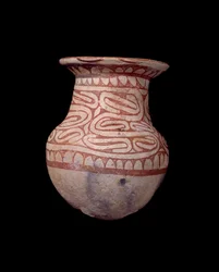 Zivilisation Ban Chieng: bemalte Vase. 650 v. Chr. Aus Thailand. Paris, Musee Guimet, Nationalmuseum für asiatische Kunst.