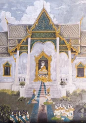 Fresko, das eine Szene aus dem Leben Buddhas darstellt, Wat Phra That Doi Suthep Tempel