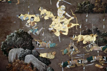 Szenen aus dem Ramayana, die Fresken im Kreuzgang des Tempels des Smaragd-Buddha, Bangkok, Thailand