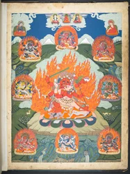 Eine von 12 Zeichnungen, die tibetische Gottheiten darstellen, von einem tibetischen Künstler, wahrscheinlich in Lhasa, um 1800