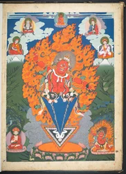 Add. Or. 3052 Eine von 12 Zeichnungen, die tibetische Gottheiten darstellen, von einem tibetischen Künstler, wahrscheinlich in Lhasa, um 1800 (Gouache auf Papier)