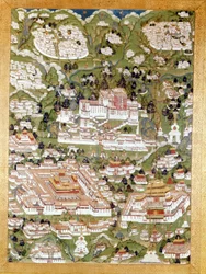 Darstellung der Stadt Lhasa, tibetischer Thangka, Guimet Museum, Paris