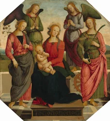 Madonna mit Kind und zwei Engeln, Heilige Rosa und Heilige Katharina von Alexandria