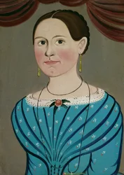 Frau in einem blauen Kleid, um 1840