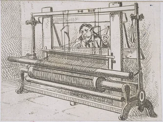 Bild eines Mannes an einem Webstuhl, aus A Statistical Account of the Barony Parish of Glasgow von James Hopkirk, 1827