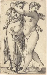 Judith nach links gehend und ihre Dienerin