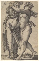 Judith geht nach links mit dem Kopf von Holofernes in ihrer rechten Hand und einem Schwert, ca. 1530-50