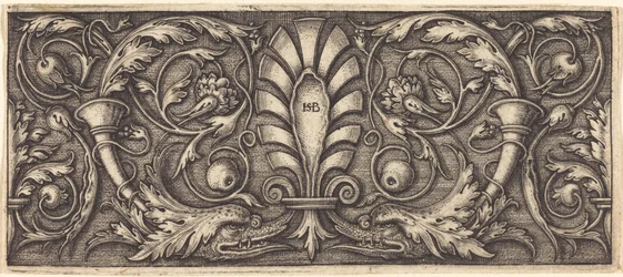 Ornament mit zwei grotesken Delfinen