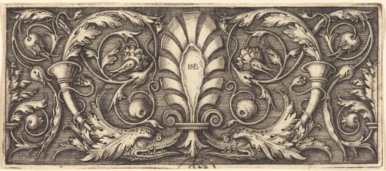 Ornament mit zwei grotesken Delfinen