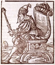 Qubilai (Kubilai Khan, erster Kaiser der mongolischen Yuan-Dynastie (1215-1294) - in „Cosmographia“ von S. Munster. Paris