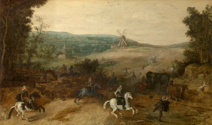 Landschaft mit Reisenden, die von Räubern angegriffen werden