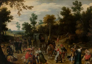 Landschaft mit von Räubern angegriffenen Reisenden