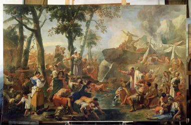 Moses, der Wasser aus dem Felsen schlägt