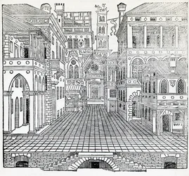 Magische Szene (theatralisches Bühnenbild von Sebastiano Serlio)