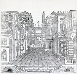 Magische Szene (theatralisches Bühnenbild von Sebastiano Serlio)