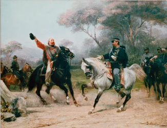 Giuseppe Garibaldi (1807-1882) trifft Viktor Emanuel II. von Savoyen am 26/10/1860 in Teano, 19. Jahrhundert, Mailand, Museo del Risorgimento