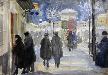 Straßenszene in Moskau, Russland (Aquarell)