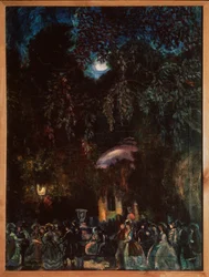 Spanien. Szene der Freizeit, Gesellschaftsspaziergang am Abend