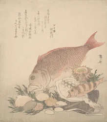 Große und kleine Fische schwimmen zwischen Muscheln und Moos am Meeresboden, ca. 1830