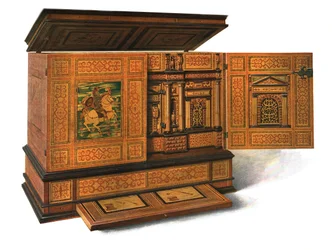 Schreibschrank mit Intarsien, 1904