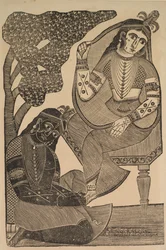 Krishna streichelt Radhas Füße, 1800er Jahre