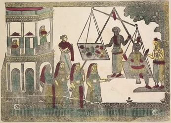 Krishna gegen wertvolle Gegenstände gewogen