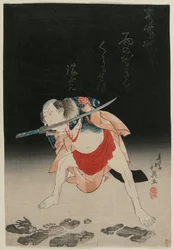 Arashi Rikan als Sanshichi Kurobei im Stück Natsu matsuri Naniwa Kagami
